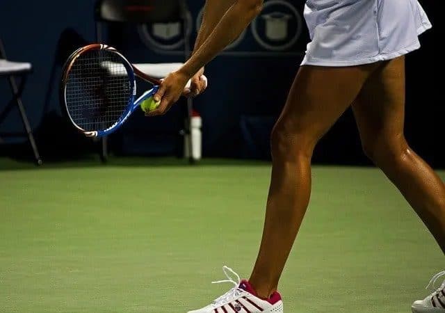 Close-up view of a woman playing tennis